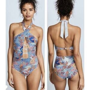 Red Carter Womens Halter Maillot One Piece Swimsuit Tahitian Tide Ocean Size XS